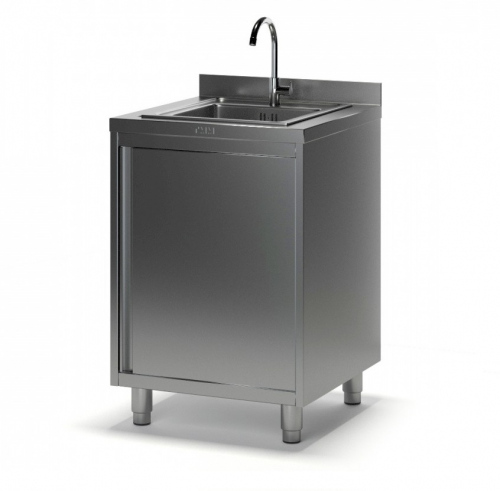 Ванна моечная ТМ-2/700 с тумбой (700х700х870), мойка цельн. накладная 400х500х140,  отверстие под смеситель сбоку