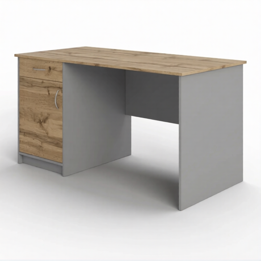 Стол рабочий СрТ-12 (1600х700х750) с тумбой (корпус ЛДСП серый, столешница ЛДСП дуб вотан)