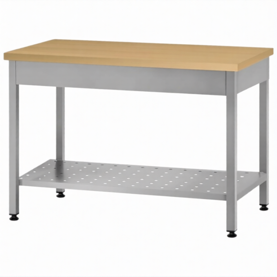 Стол кондитерский СПРп 860х1500х800 «Profi Inox», на 6-ти ногах, бук/40 (полка перфорация)