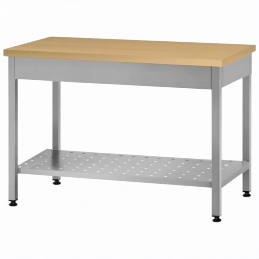 Стол кондитерский СПРп 860х1500х800 «Profi Inox», на 6-ти ногах, бук/40 (полка перфорация)