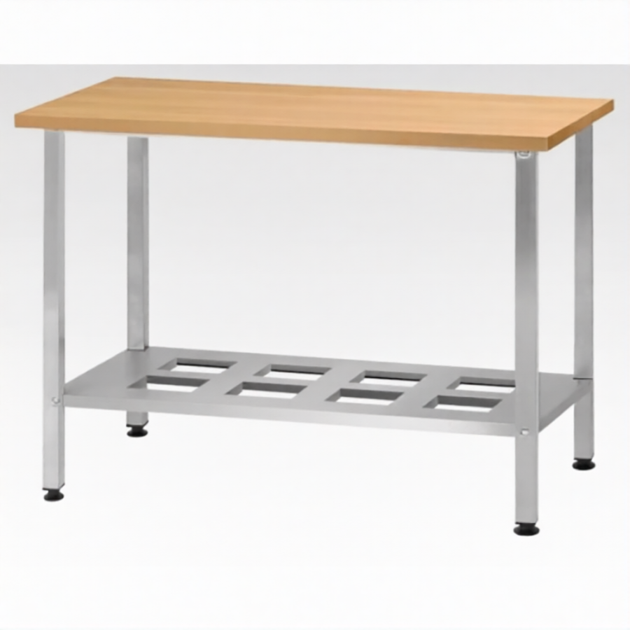 Стол кондитерский СПРн 860х1200х800 «Norma Inox» бук/40 (полка-решетка; ножка проф., тр. 40)