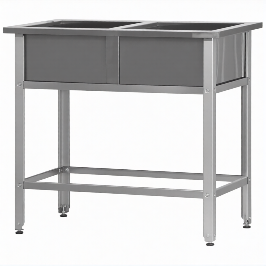 Ванна моечная ВМСн 530/2  2 м/о 430х430х300 (полка с 2-мя отв., борт; ножка угл.)