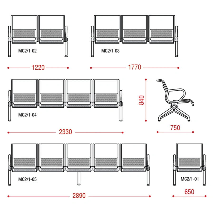 Многоместная секция Вояж 2П без мягкого элемента (модель МС 2/1)