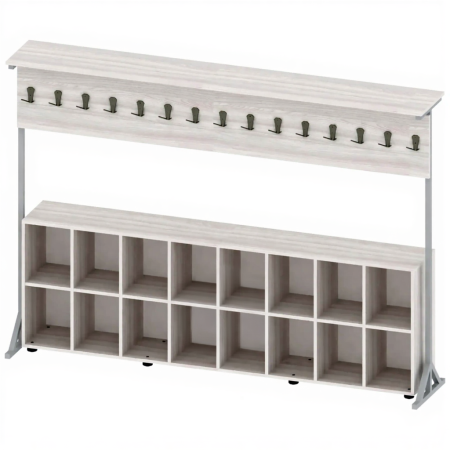 Вешалка напольная односторонняя с полками для обуви на 15 крючков ГР-ШП-3-16